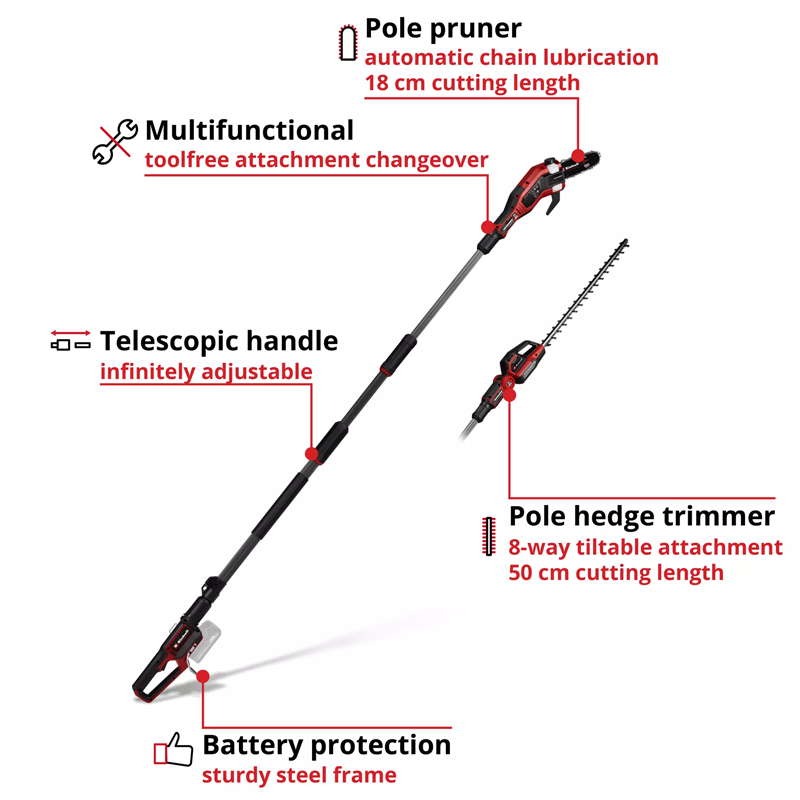 Einhell GP-HC 18/5020 Li T BL-Solo PXC 18V Cordless Professional Brushless High Reach Hedge Trimmer and Pruner Kit 3410970