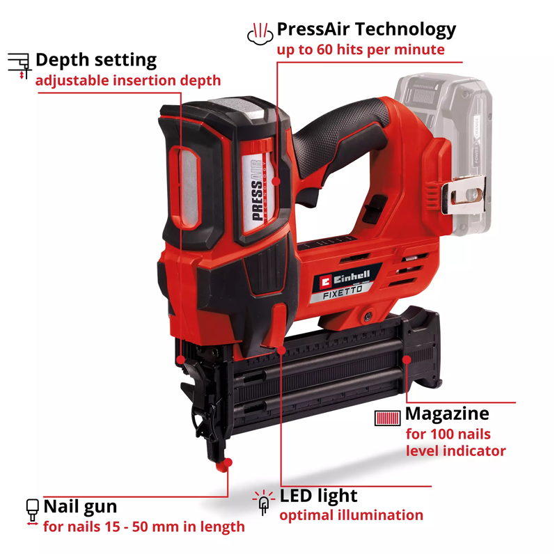 Einhell FIXETTO 18/50 N PXC 18V Professional Cordless 18G Nailer 4257795 Kit