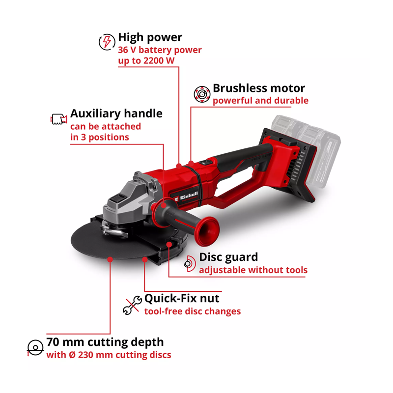 Einhell AXXIO 36/230 Q PXC 36V 230mm Professional Quick Release Brushless Angle Grinder (Body) 4431160