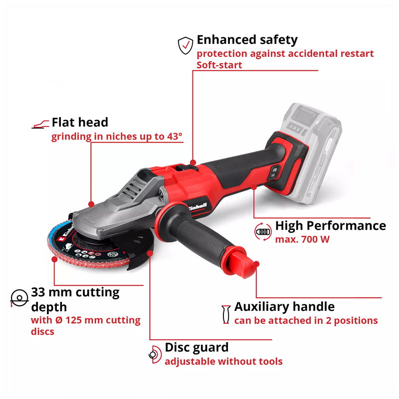 Einhell TP-AG 18/125 F Li BL - Solo PXC 18V 125MM Professional Brushless FLAT HEAD ANGLE GRINDER (Body) 4431175