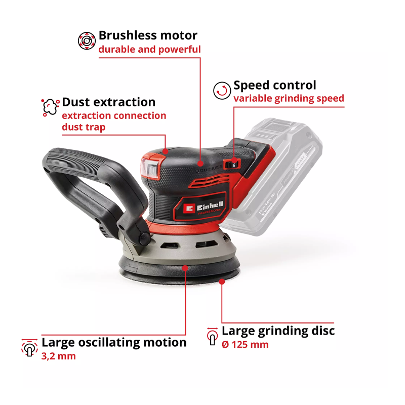 Einhell TP-RS 18/32 Li BL-Solo PXC 18V 125MM Professional Brushless Rotating Sander 4462020 Kit