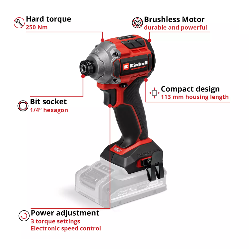 Einhell PXC 18V 250NM Professional Brushless 3 SPEED Compact Impact Driver Kit 4510095