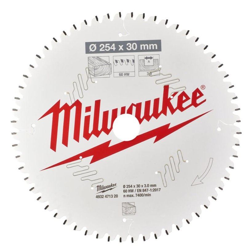 MILWAUKEE WOOD BLADE 254MM X60T X30B 4932471320