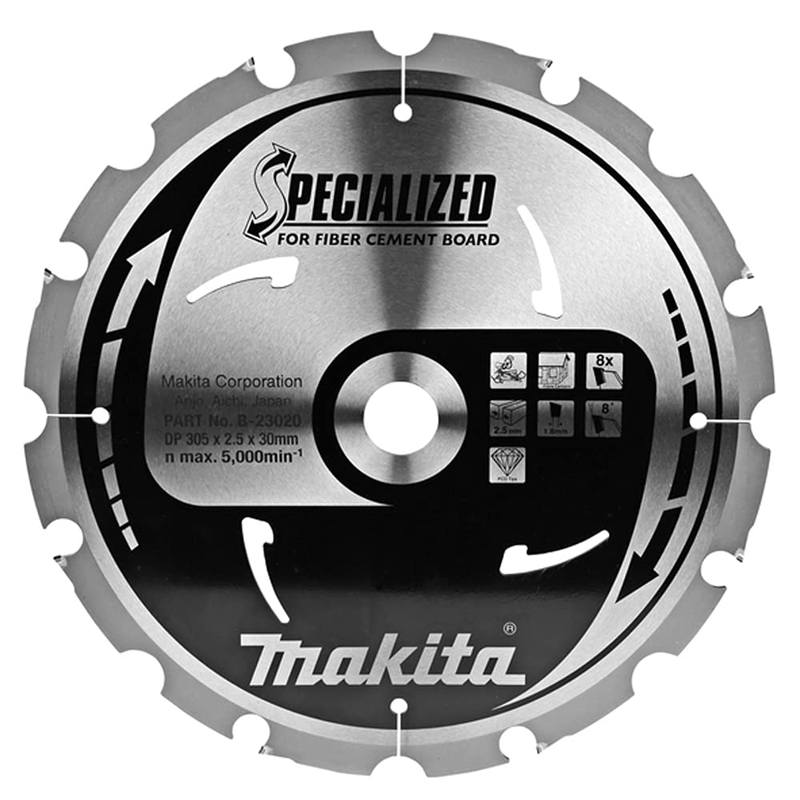 MAKITA SPECIALIZED FIBRE CEMENT BOARD TCT BLADE 305 X 30 X 8T PCD B-23020