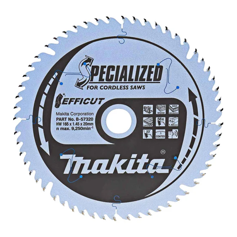 MAKITA SPECIALIZED EFFICUT TCT BLADE CORDLESS 165MM X 20 X 56T B-57320