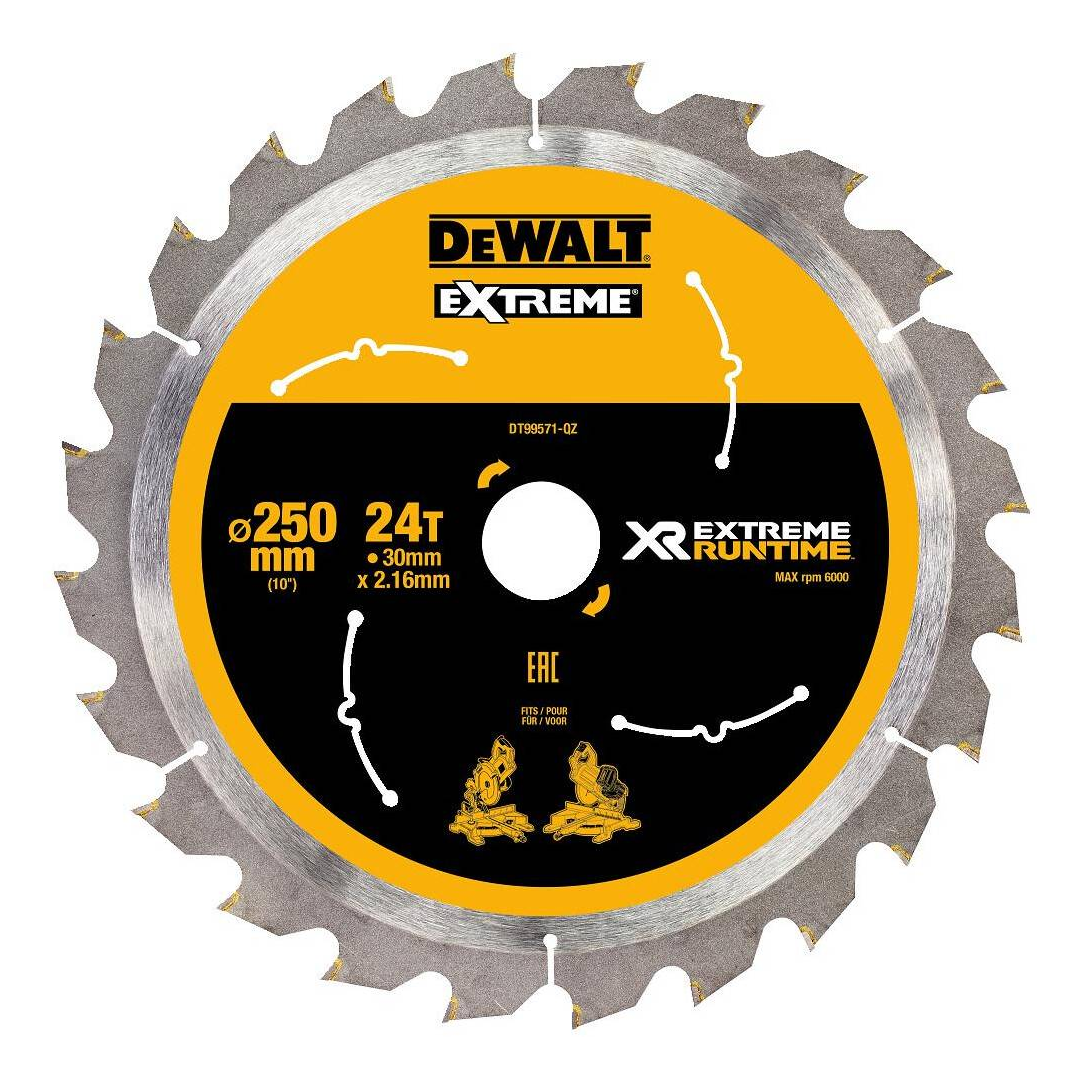 Dewalt Extreme Runtime Saw Blade 250mm X 30mm X 24T