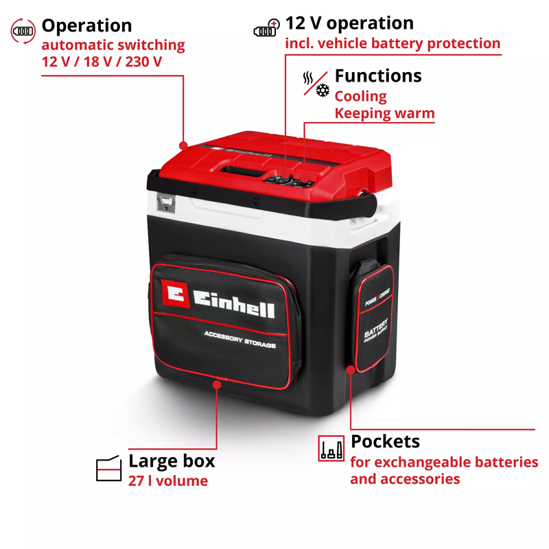 Einhell TE-COL 18/27 Li-Solo PXC 18V 26L Coolbox (Mains 12V and Battery Powered) Kit 2048420