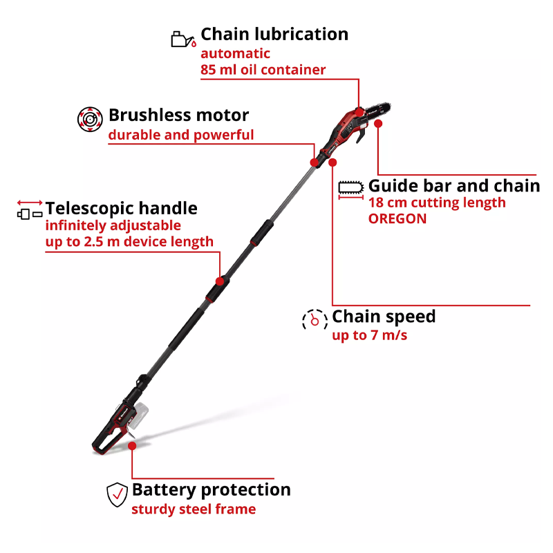 Einhell GP-LC 18/20 Li T BL-Solo PXC 18V Cordless Professional Brushless Pole Prunner 20cm Cutting Length Kit 3410971