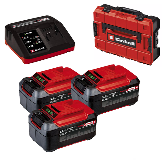 Einhell 5.2Ah 18V PLUS Battery 3 Pack With Fast Charger & E-Case