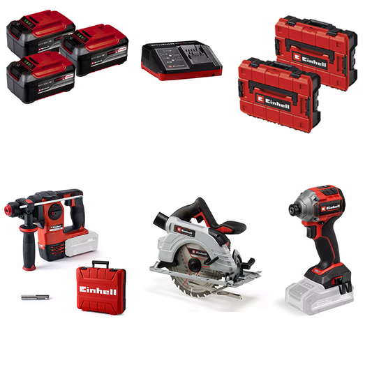 Einhell 3pc 18V Professional Bundle (Impact Driver, Rotary Hammer, Circular Saw, 3x 5.2Ah Batteries, Charger)