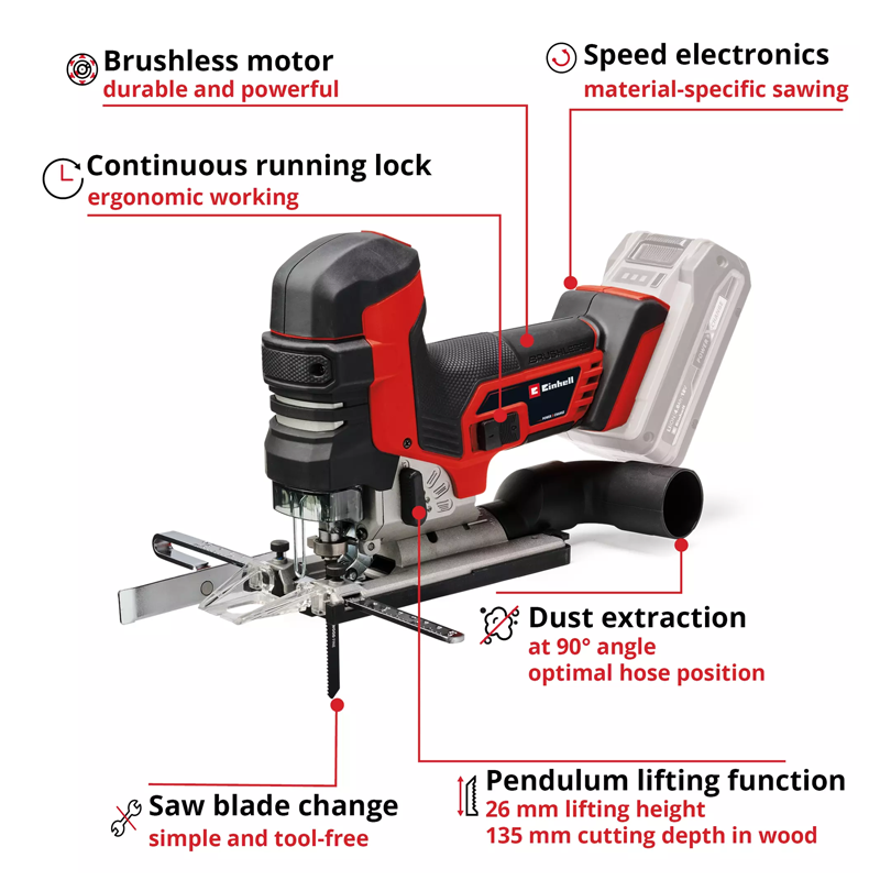 Einhell TP-JST 18/135 Li BL - Solo PXC 18V 135MM Professional T SHAPE Brushless Jigsaw Kit 4321265