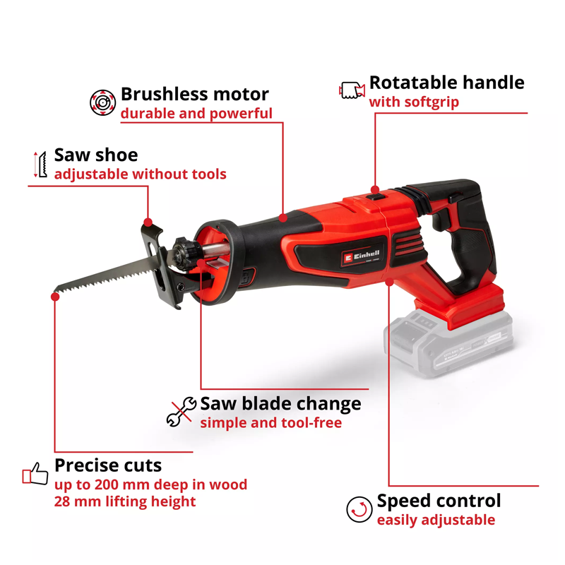 Einhell TP-AP 18/28 Li BL - Solo PXC 18V 200MM Professional Brushless Reciprocating Saw Kit 4326310