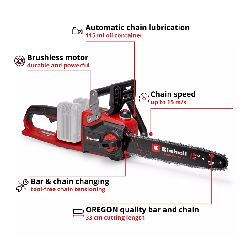Einhell GP-LC 36/35 Li-Solo PXC 36V Cordless Professional Brushless Chainsaw 33cm Cutting Length Kit 4501780