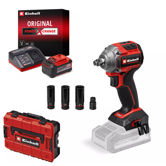 Einhell TP-CW 18/260-C Li BL - Solo PXC 18V 260NM Professional Brushless 3 Speed Compact Impact Wrench (5.2Ah Battery & Charger) 4510090