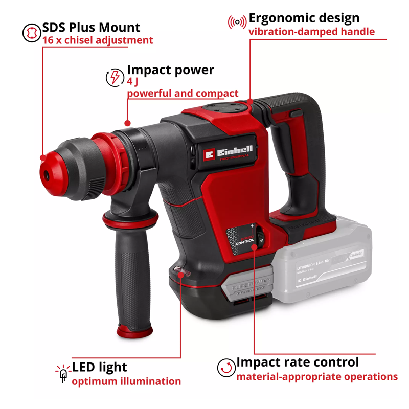 Einhell TP-DH 18/4 Li BL-Solo PXC 18V 4J SDS Plus Professional Brushless Demolition Hammer Kit 4514190