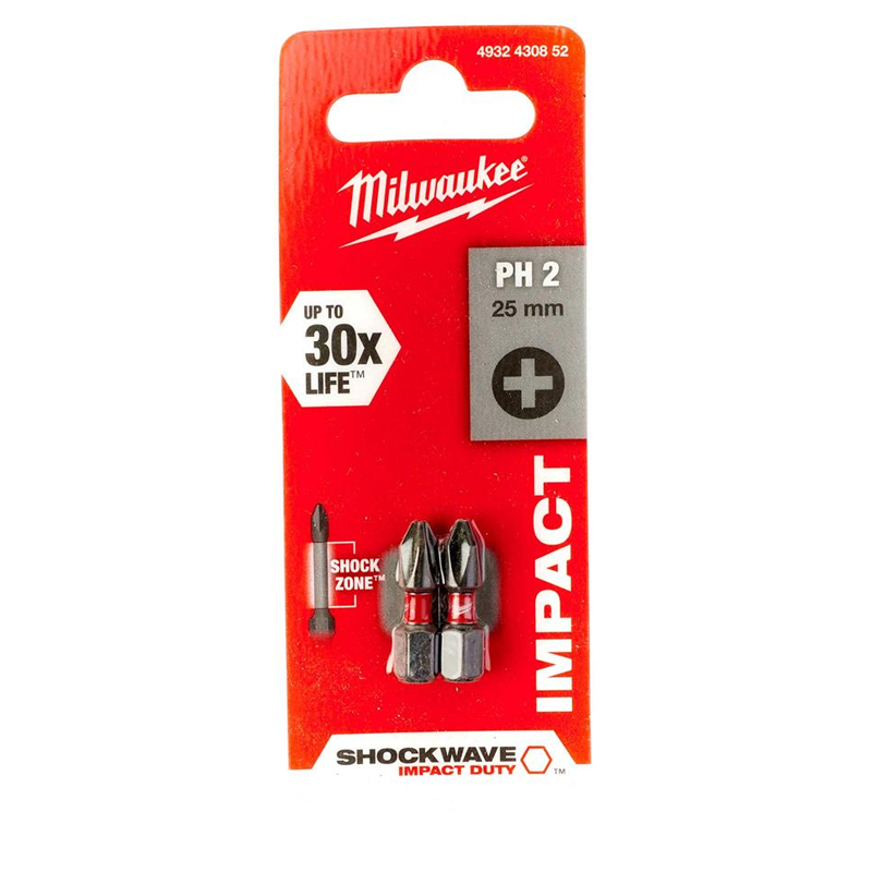 Milwaukee SW Impact Bit PH2 X 25mm PKT2  4932472036