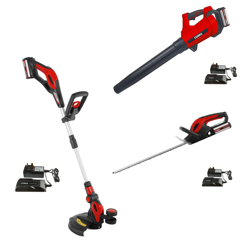 Cobra 3pc Bundle (Grass Trimmer, Hedge Trimmer, Leaf Blower, 3x 2.0Ah Batteries, 3x Chargers)