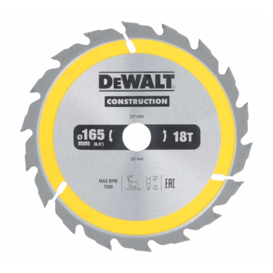 DeWALT DT1933 165x20mm 18T Circ Saw Blade