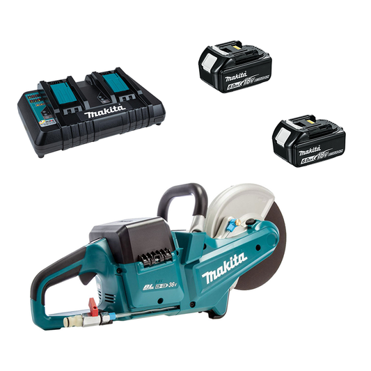 Makita DCE090ZX1 230mm 9" Twin 18V Brushless Disc Cutter Bundle (2x 6.0Ah, Charger)