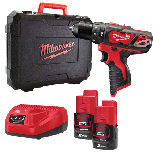 Milwaukee M12 BPD-202C 12V Combi Drill with 2x 2.0Ah Batteries, Charger and Case