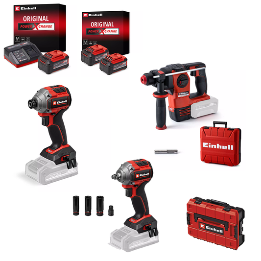 Einhell Professional 3pc Brushless Compact 18V Bundle (Compact Impact Wrench, Compact Impact Driver, Rotary Hammer)